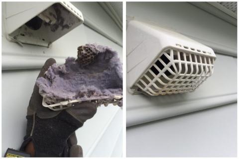 Photo of clogged vent full of lint before professional cleaning. 